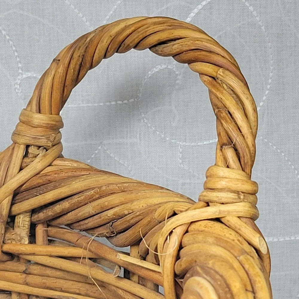 Handmade Woven Wicker Stick Basket Large Rustic Storage Handles Farmhouse Decor